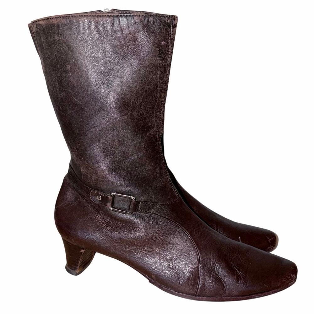 Cole Haan Brown Leather Mid Calf Boots Size 9.5 Western Witchy Heel heritage - Picture 3 of 9
